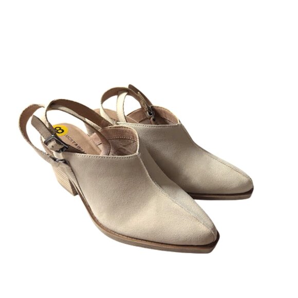 Lucky Brand Winola Almond Toe Block Heel Buckle Strap Leather Mules Size 8 NWOB - Picture 3 of 8